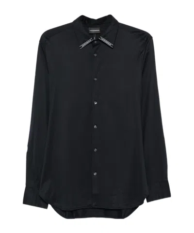 Emporio Armani Logo-tab Long-sleeve Shirt In Black
