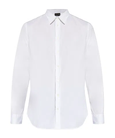 Emporio Armani Logo-tag Poplin Shirt In White