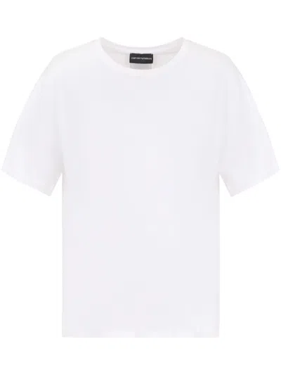 Emporio Armani Asv Jumper In Supima Jersey With Embossed Signature Logo Embroidery In Optical White