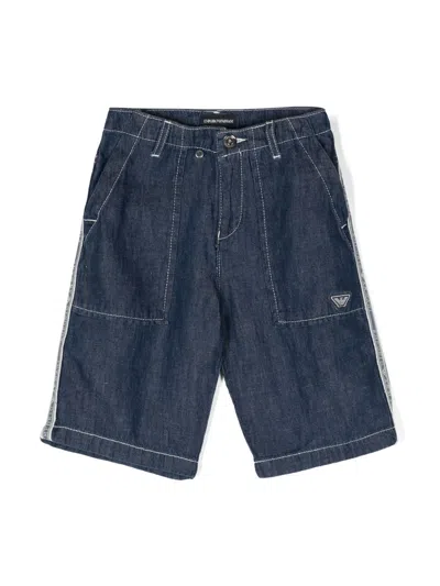 Emporio Armani Kids' Logo-tape Denim Shorts In Blue