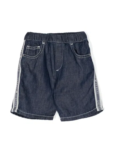 Emporio Armani Babies' Logo-tape High-rise Denim Shorts In Blue