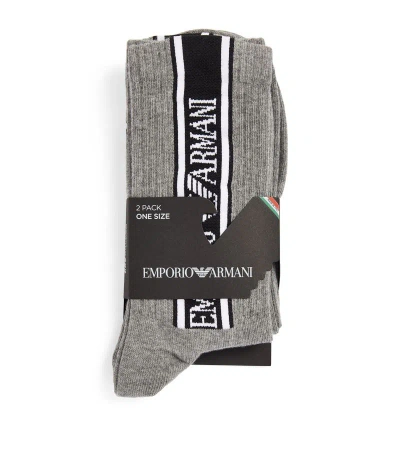 Emporio Armani Logo Tape Socks (pack Of 2) In Grey
