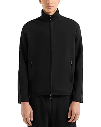 Emporio Armani Logo Tape Zip Up Sweatshirt In Solid Black