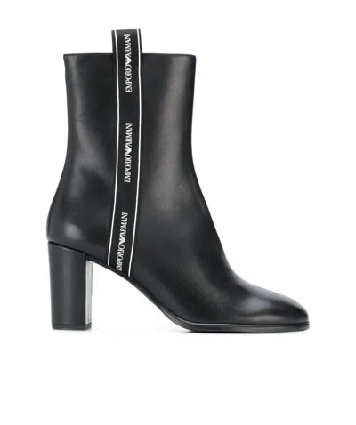 Emporio Armani Logo Trim And Ankle Boots In Black
