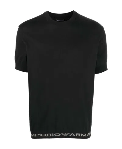 Emporio Armani Logo-trim Cotton T-shirt In Black