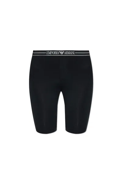 Emporio Armani Logo Waistband Asv Biker Shorts In Black