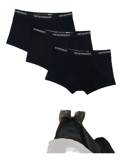 Emporio Armani Logo-waistband Boxers (set Of Three) In Blue