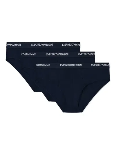 Emporio Armani Three-pack Stretch Knit Briefs In Blue