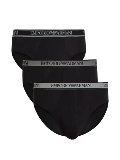 Emporio Armani Logo-waistband Briefs (set Of Three) In Black
