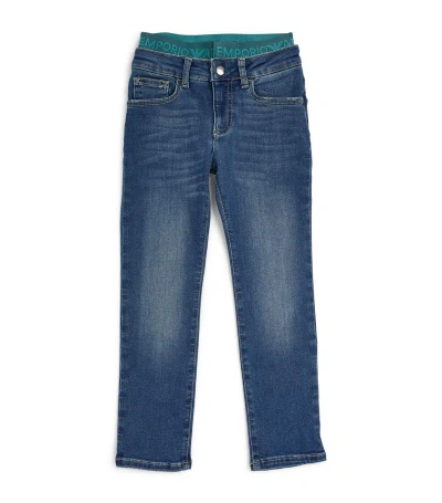 Emporio Armani Kids' Logo-waistband Jeans (4-16 Years) In Blue