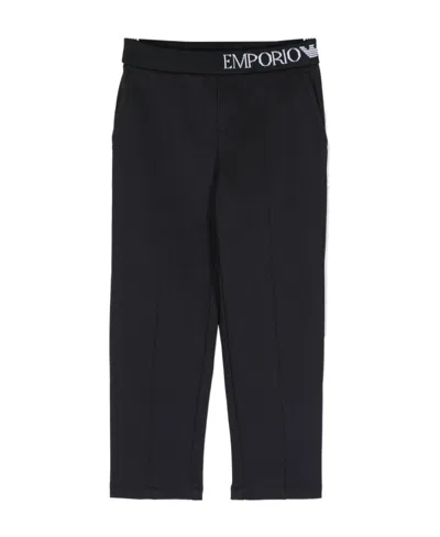 Emporio Armani Logo-waistband Twill Straight-leg Trousers In Black