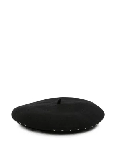 Emporio Armani Logo Wool Felted Round Basque Hat In Black