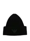 Emporio Armani Logo-embroidered Ribbed Beanie In Black