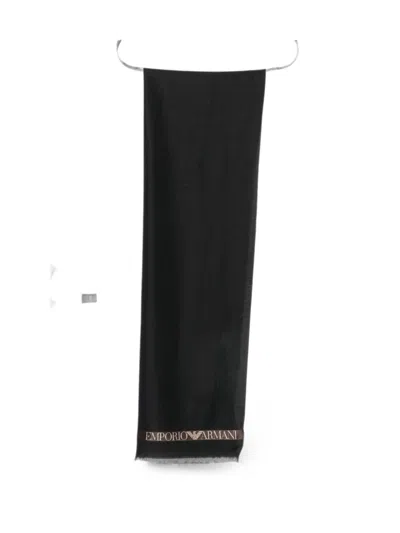Emporio Armani Logo Wool Blend Scarf In Black