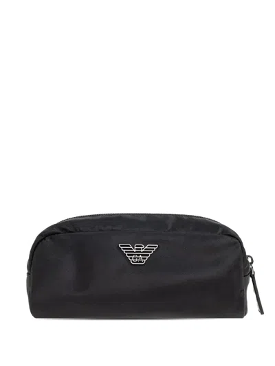 Emporio Armani Logo Zip Wash Bag In Black