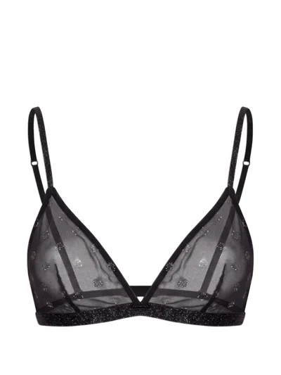 Emporio Armani Logo-appliqué Glitter-trim Bra In Black