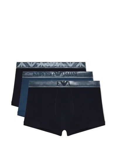 Emporio Armani Logo-detail Boxers (set Of Three) In Blue