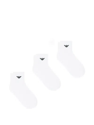 Emporio Armani Logo-detail Socks (set Of Three) In White
