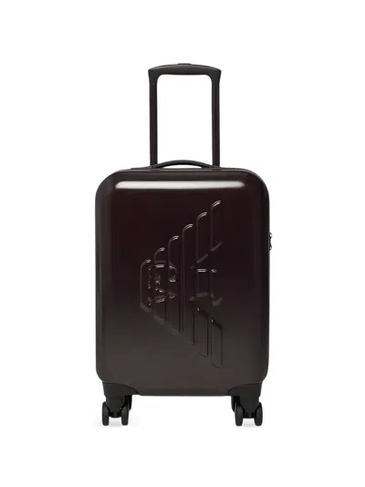 Emporio Armani Logo-embossed Spinner Suitcase In Brown