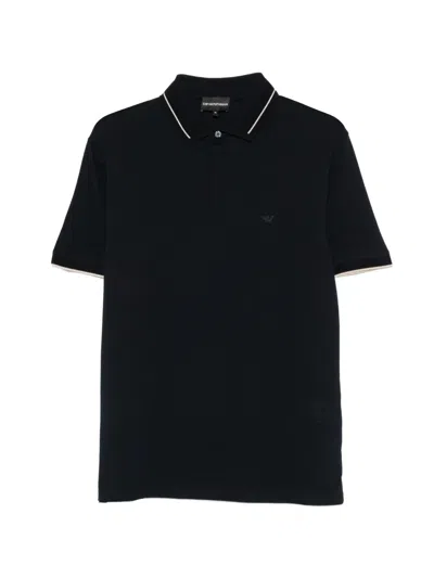 Emporio Armani Logo-embroidered Contrast-trim Polo Shirt In Blue