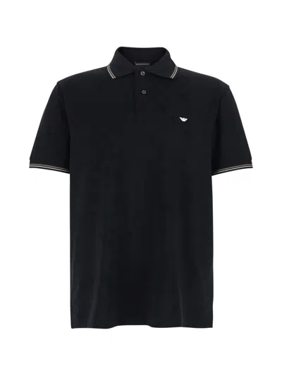 Emporio Armani Logo-embroidered Cotton Polo In Black