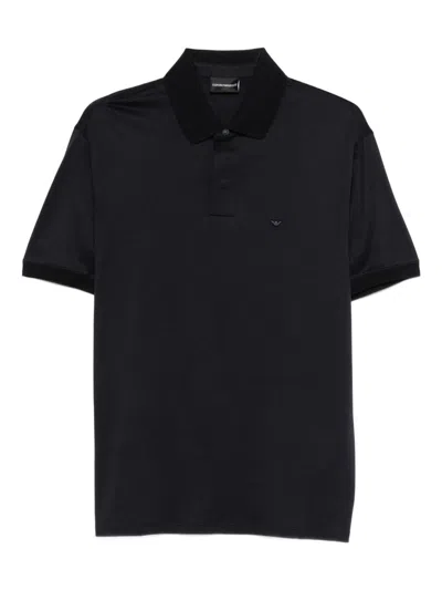 Emporio Armani Logo-embroidered Cotton Polo In Black