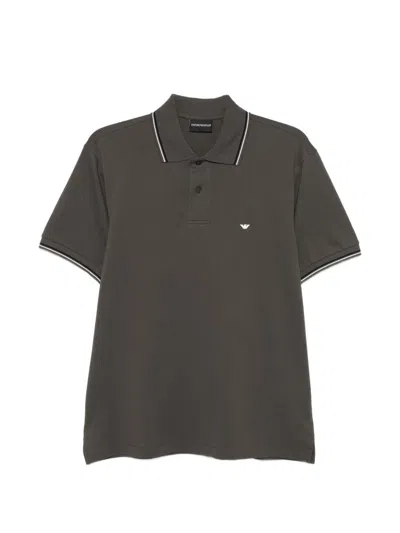 Emporio Armani Logo-embroidered Cotton Polo In Charcoal