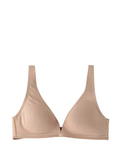Emporio Armani Logo-embroidered Cotton Triangle Bra In Neutral