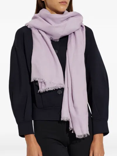 Emporio Armani Logo-embroidered Frayed Scarf In Purple