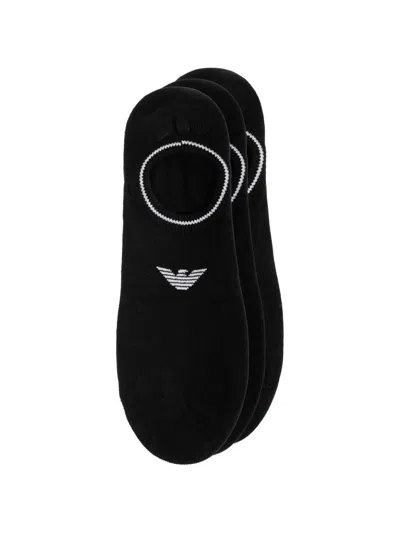 Emporio Armani Logo-embroidered No-show Socks (set Of Three) In 블랙