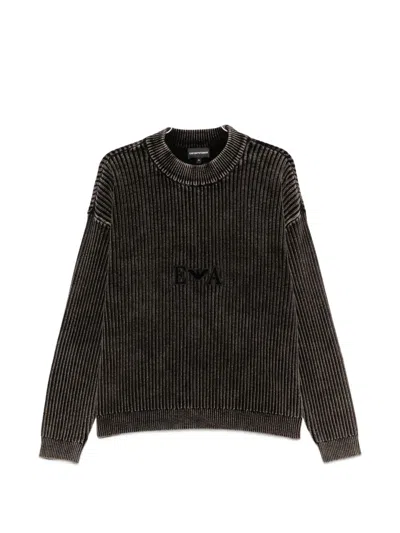 Emporio Armani Logo-embroidered Ribbed Knit Sweater In Black