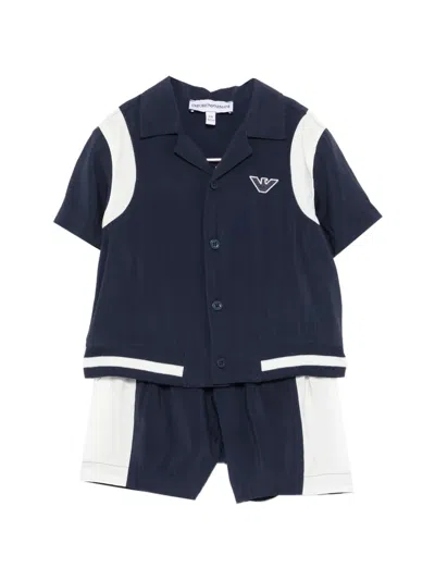 Emporio Armani Babies' Logo-embroidered Shorts Set In Blue