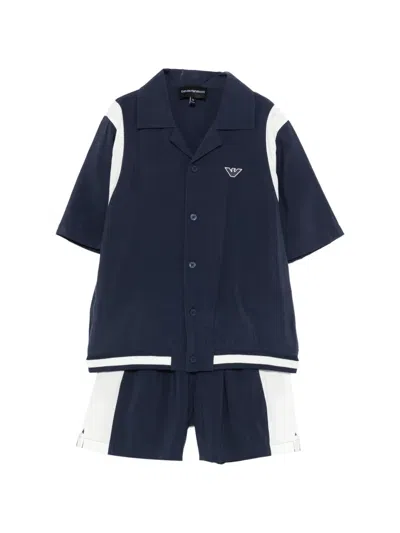 Emporio Armani Kids' Logo-embroidered Shorts Set In Blue