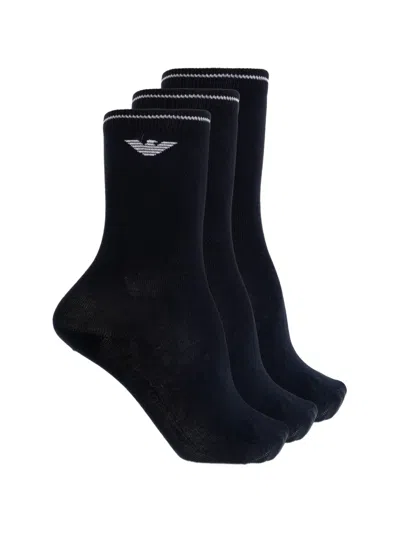 Emporio Armani Logo-embroidered Socks (set Of Three) In 블랙