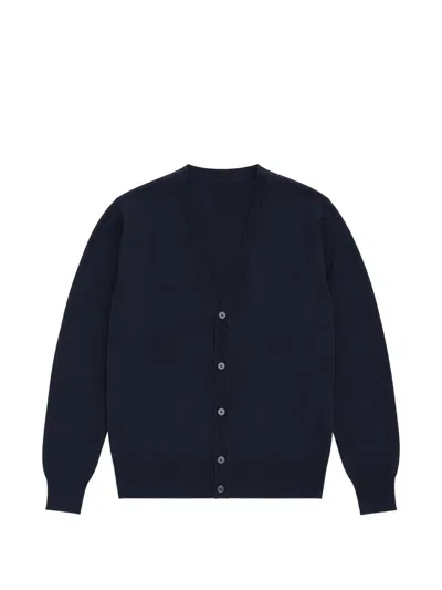 Emporio Armani Logo-embroidered V-neck Cardigan In Blue