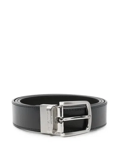 Emporio Armani Leather Belt Adjustable Size Smooth Finish In Black
