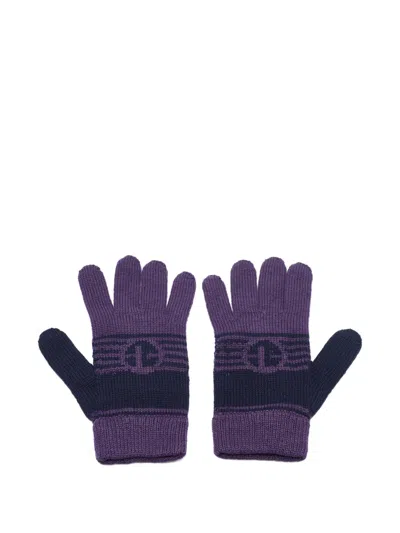 Pre-owned Emporio Armani Logo-intarsia Knit Gloves In Purple