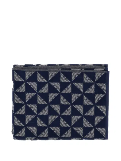 Emporio Armani Logo-jacquard Beach Towel In Blue
