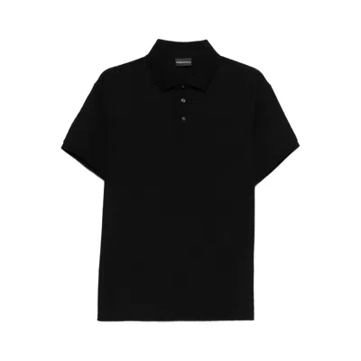 Emporio Armani Cotton Polo Shirt Logo Detail Short Sleeves In Black