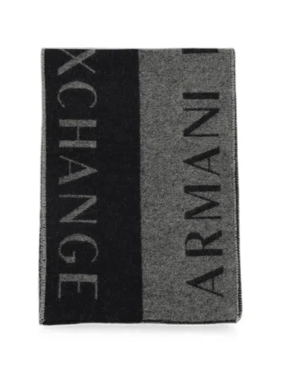 Emporio Armani Logo-jacquard Scarf In Gray