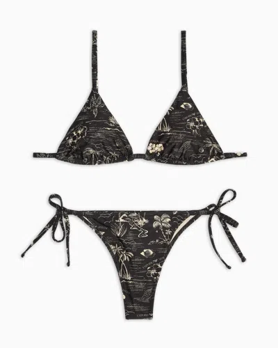 Emporio Armani Logomania-print Padded Triangle Bikini In Black