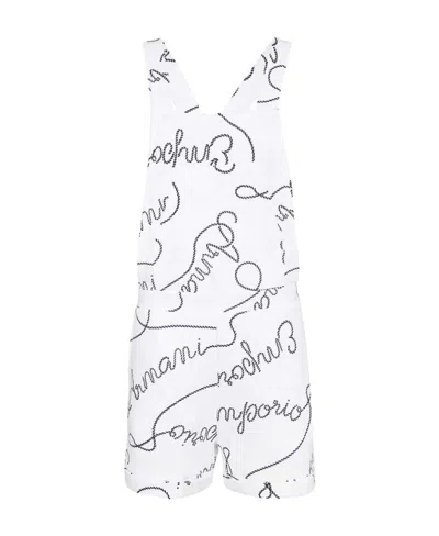 Emporio Armani Logomania-print Sleeveless Playsuit In White