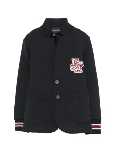 Emporio Armani Kids' Logo-patch Ribbed-cuff Blazer In Blue