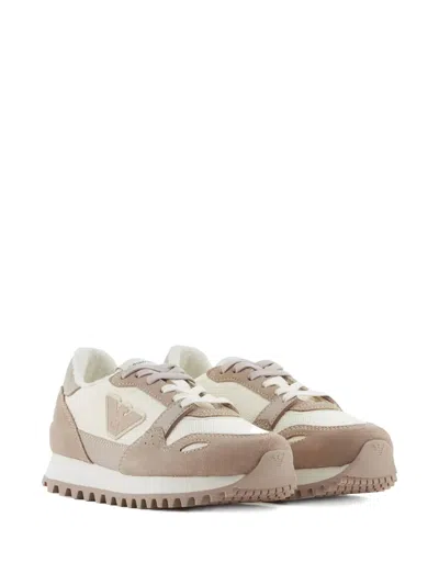Emporio Armani Kids' Logo-patch Sneakers In Neutral