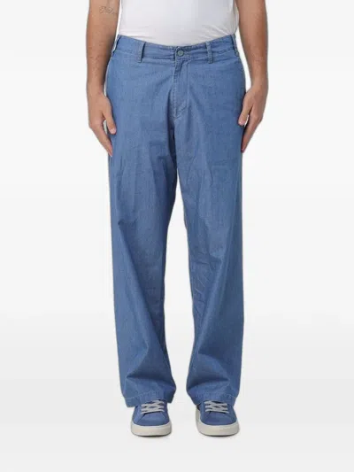 Emporio Armani Logo-patch Straight-leg Trousers In Blue