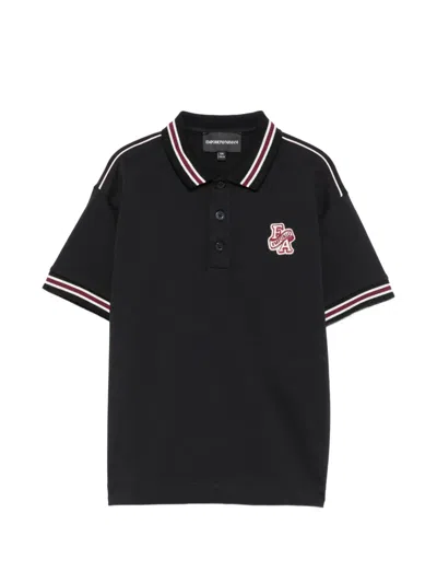 Emporio Armani Kids' Logo-patch Tipped Polo Shirt In Black