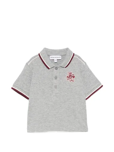 Emporio Armani Babies' Logo-patch Tipped Polo Shirt In Gray
