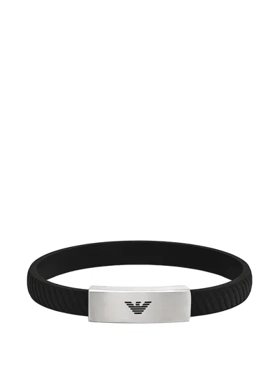 Emporio Armani Logo-plaque Bracelet In Black