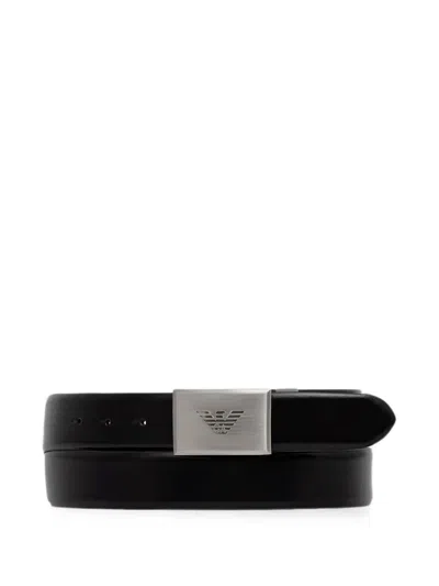 Emporio Armani Logo-plaque Leather Belt In Black