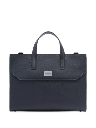 Emporio Armani Logo-plaque Leather Briefcase Bag In Black